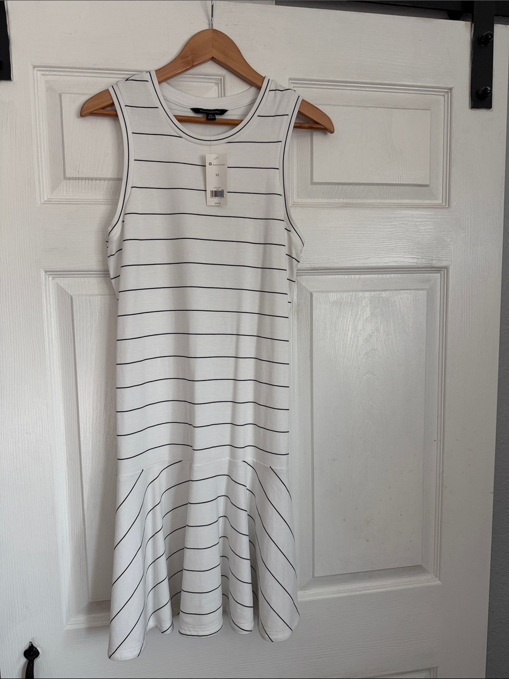 Banana Republic White Dress with Black Stripes and Flounce Hem